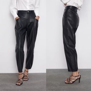Zara Faux Leather High Rise Straight pants